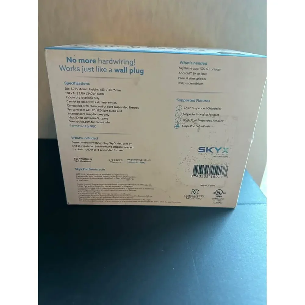 SKYX SkyPlug 5912-BK Smart Plug & Play Lighting Canopy Black Pendant New In Box